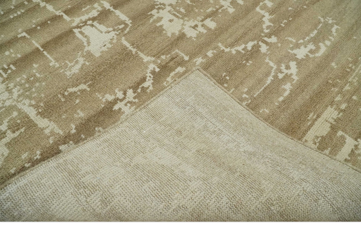 Custom Made Neutral Earthy Brown and Beige Chic Hand Knotted Natural Wool Minimal Area rug