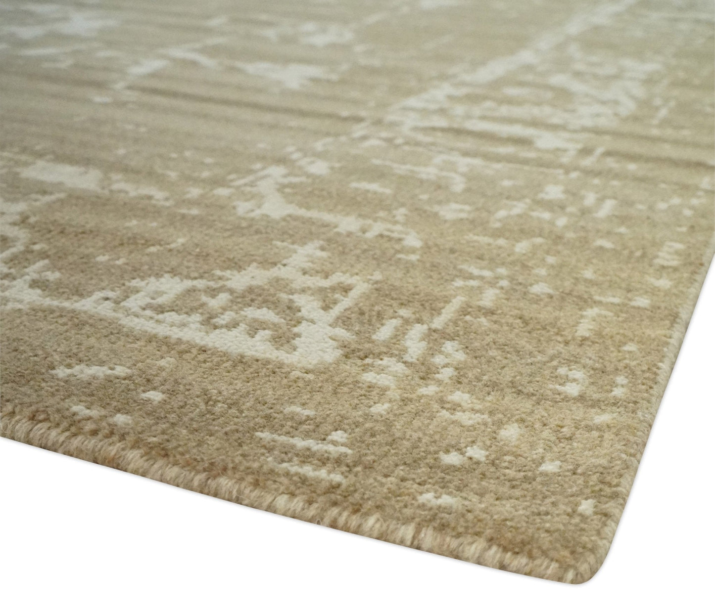 Custom Made Neutral Earthy Brown and Beige Chic Hand Knotted Natural Wool Minimal Area rug