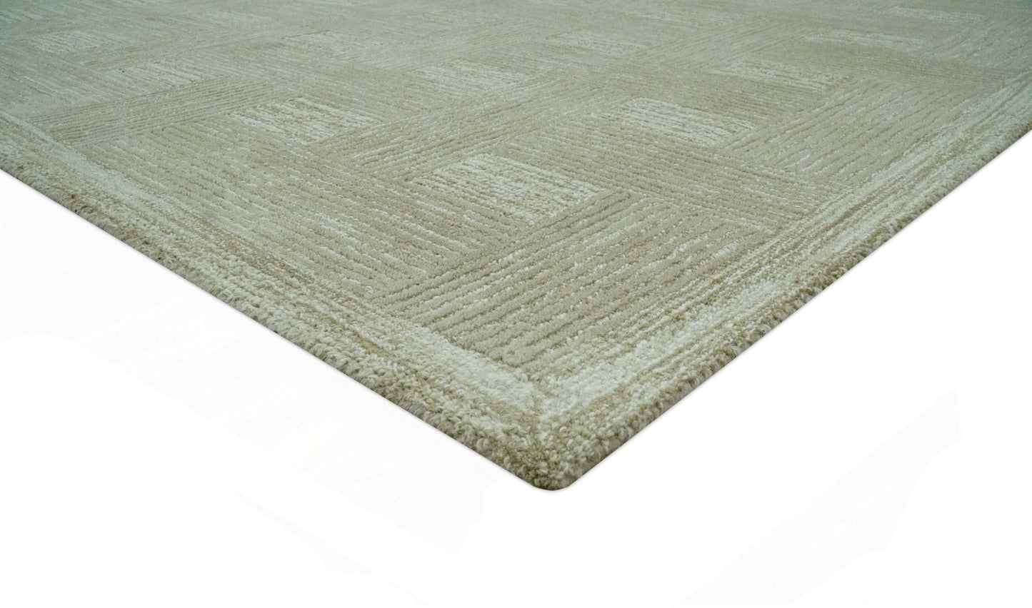 Custom Made Olive and Ivory Modern Geometrical Hand Tufted wool rug