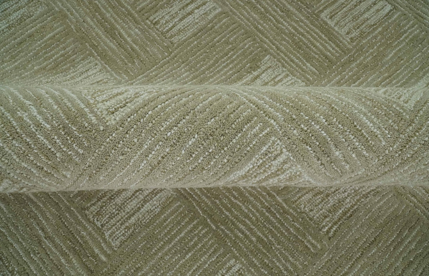 Custom Made Olive and Ivory Modern Geometrical Hand Tufted wool rug