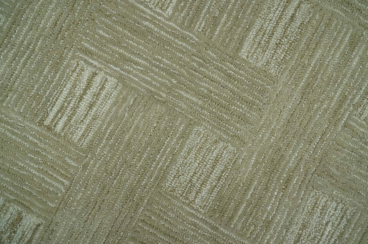 Custom Made Olive and Ivory Modern Geometrical Hand Tufted wool rug