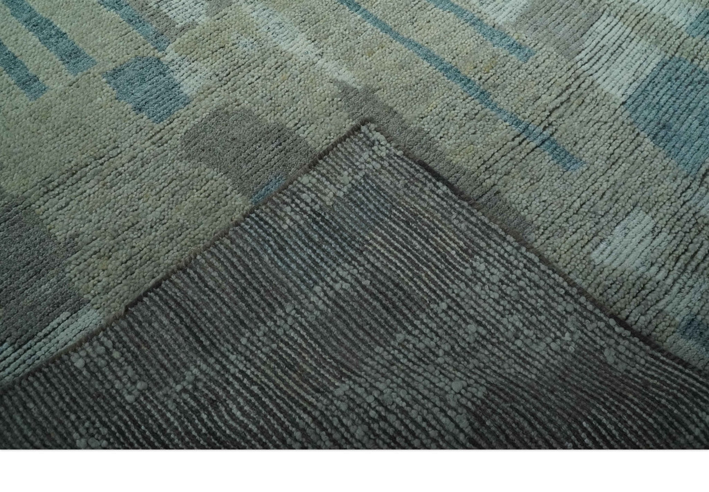 Custom Made Olive, Teal and Brown Modern abstract Hand knotted wool Area Rug