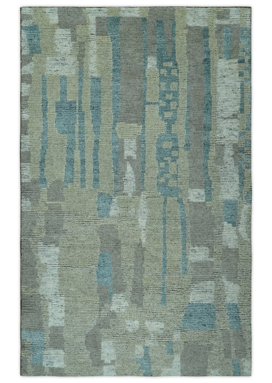 Custom Made Olive, Teal and Brown Modern abstract Hand knotted wool Area Rug