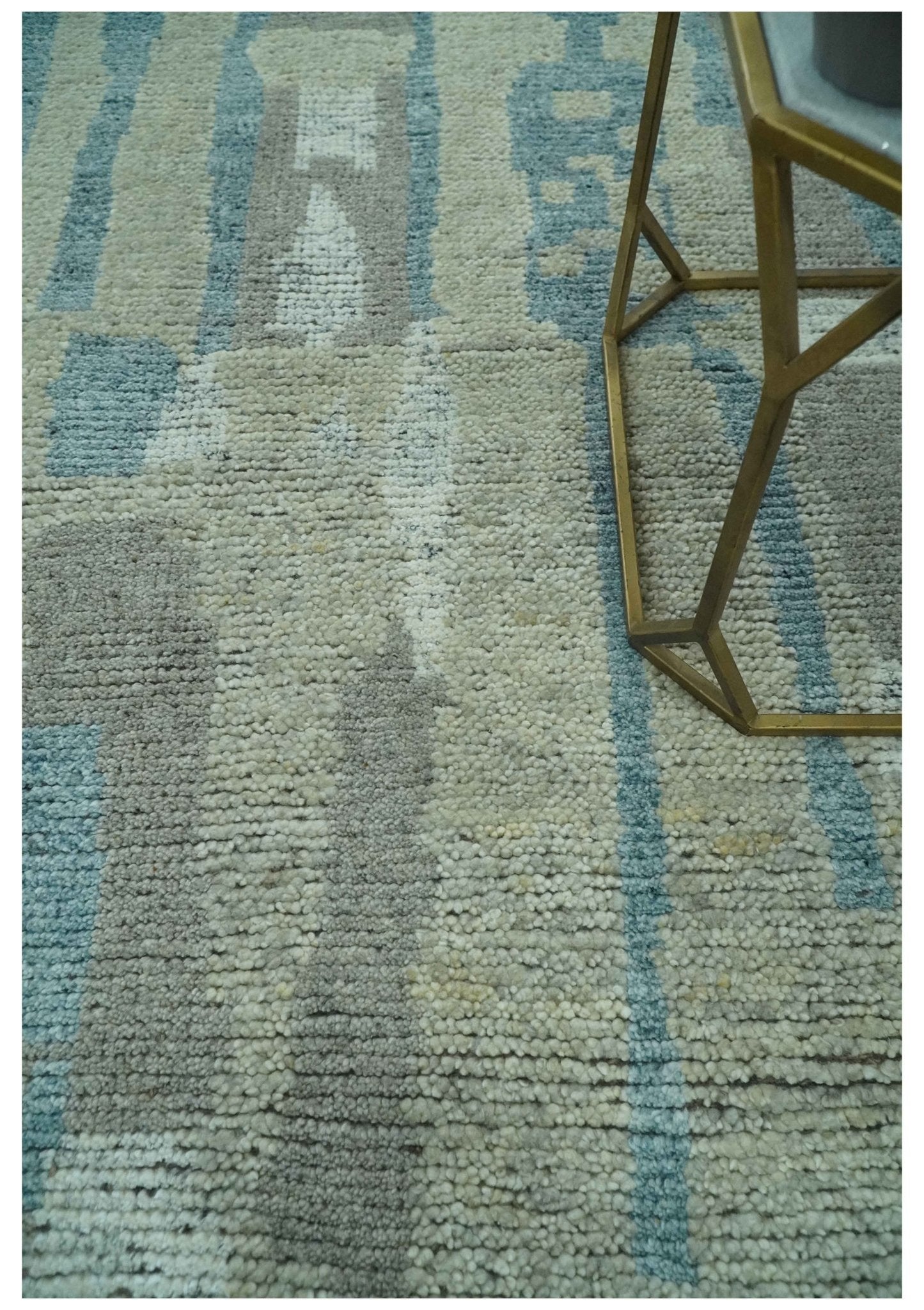 Custom Made Olive, Teal and Brown Modern abstract Hand knotted wool Area Rug
