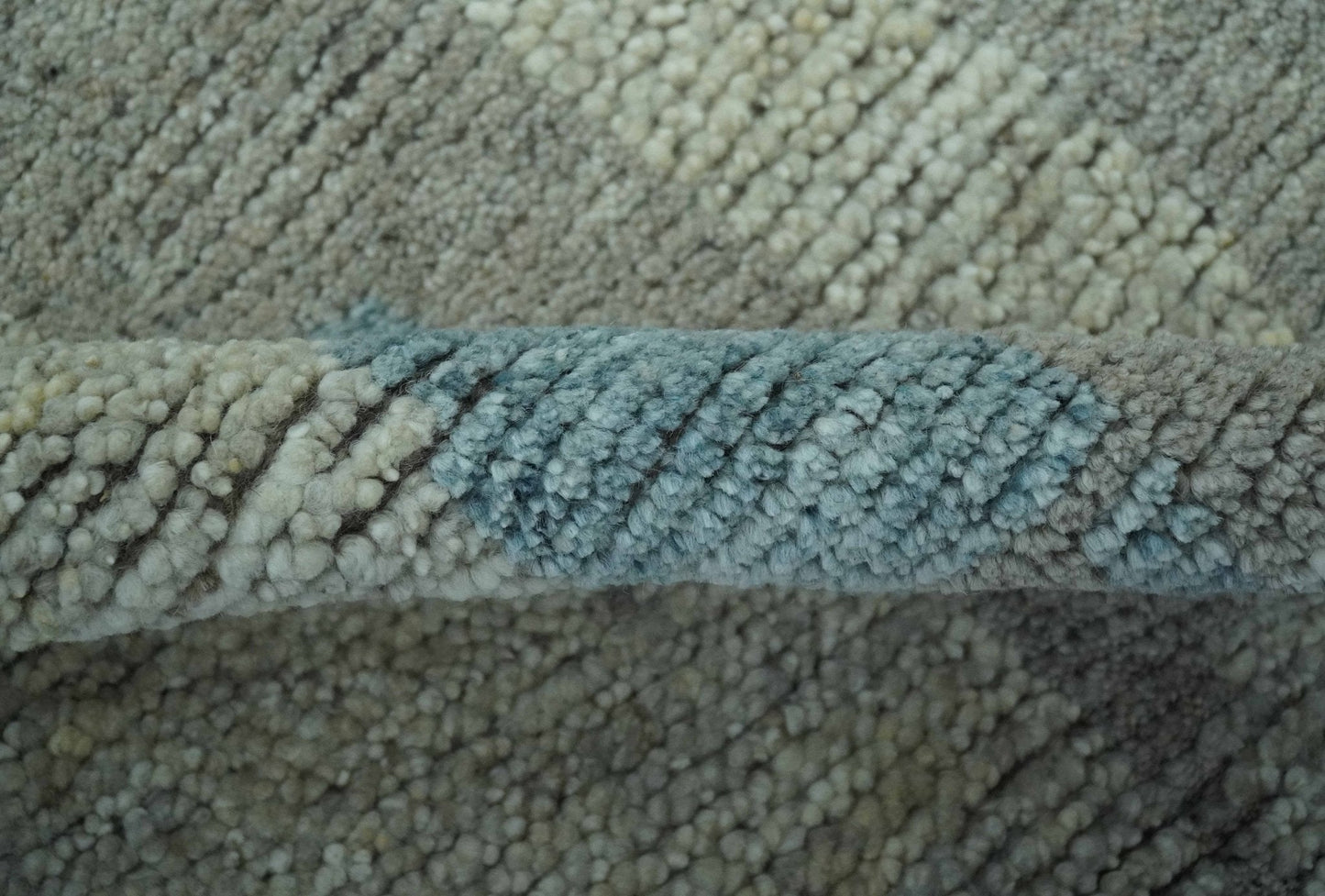 Custom Made Olive, Teal and Brown Modern abstract Hand knotted wool Area Rug