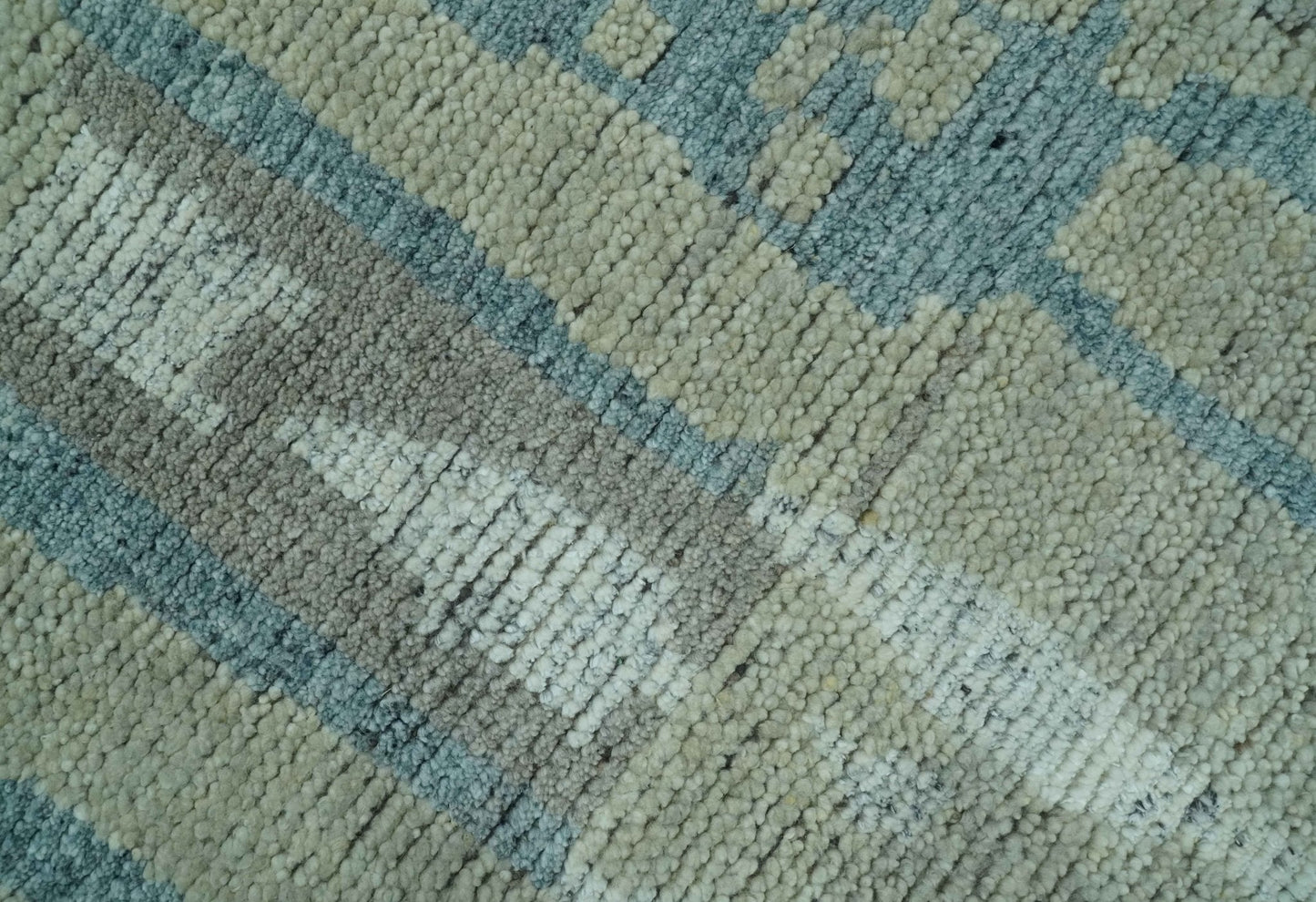 Custom Made Olive, Teal and Brown Modern abstract Hand knotted wool Area Rug