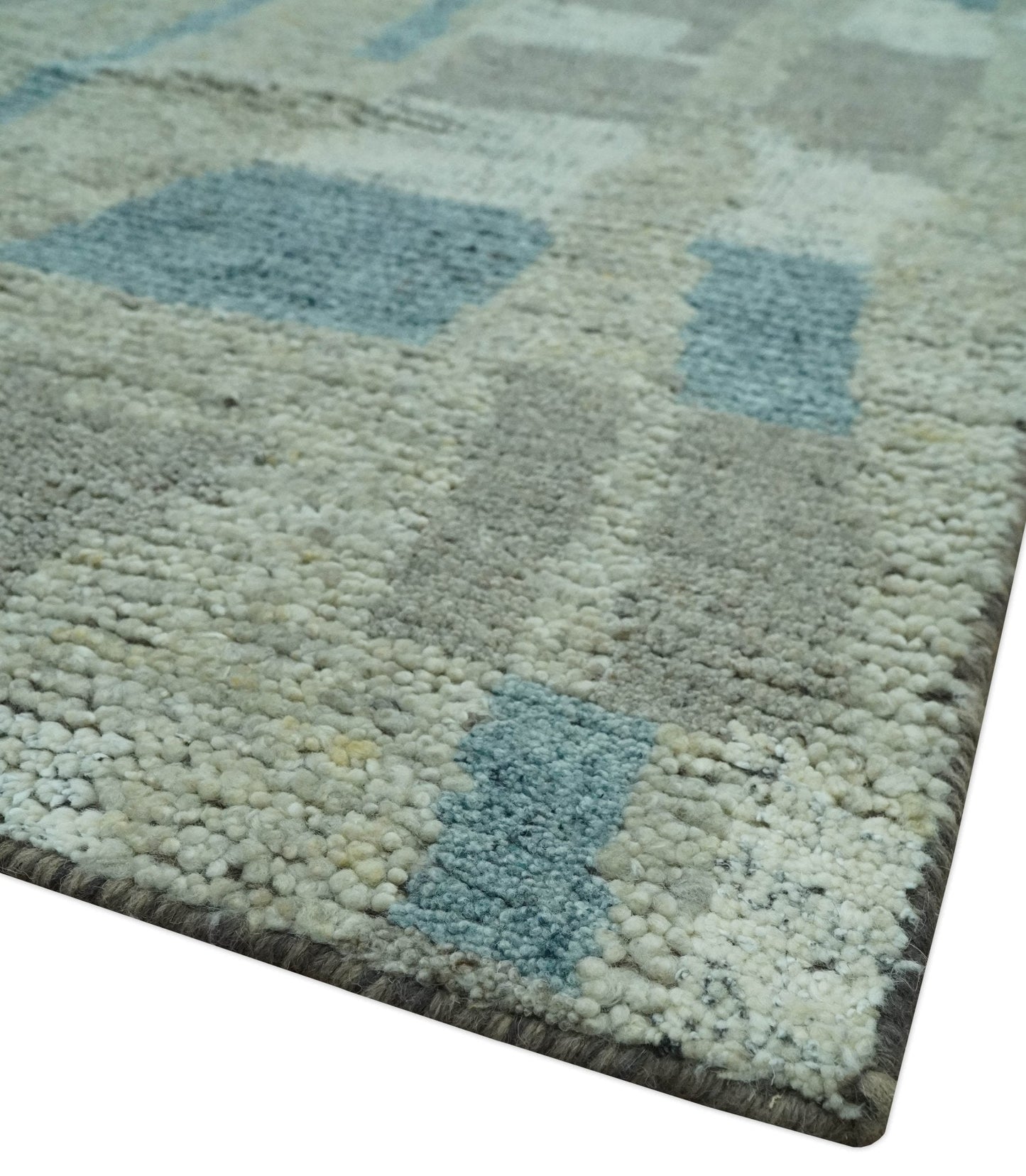 Custom Made Olive, Teal and Brown Modern abstract Hand knotted wool Area Rug