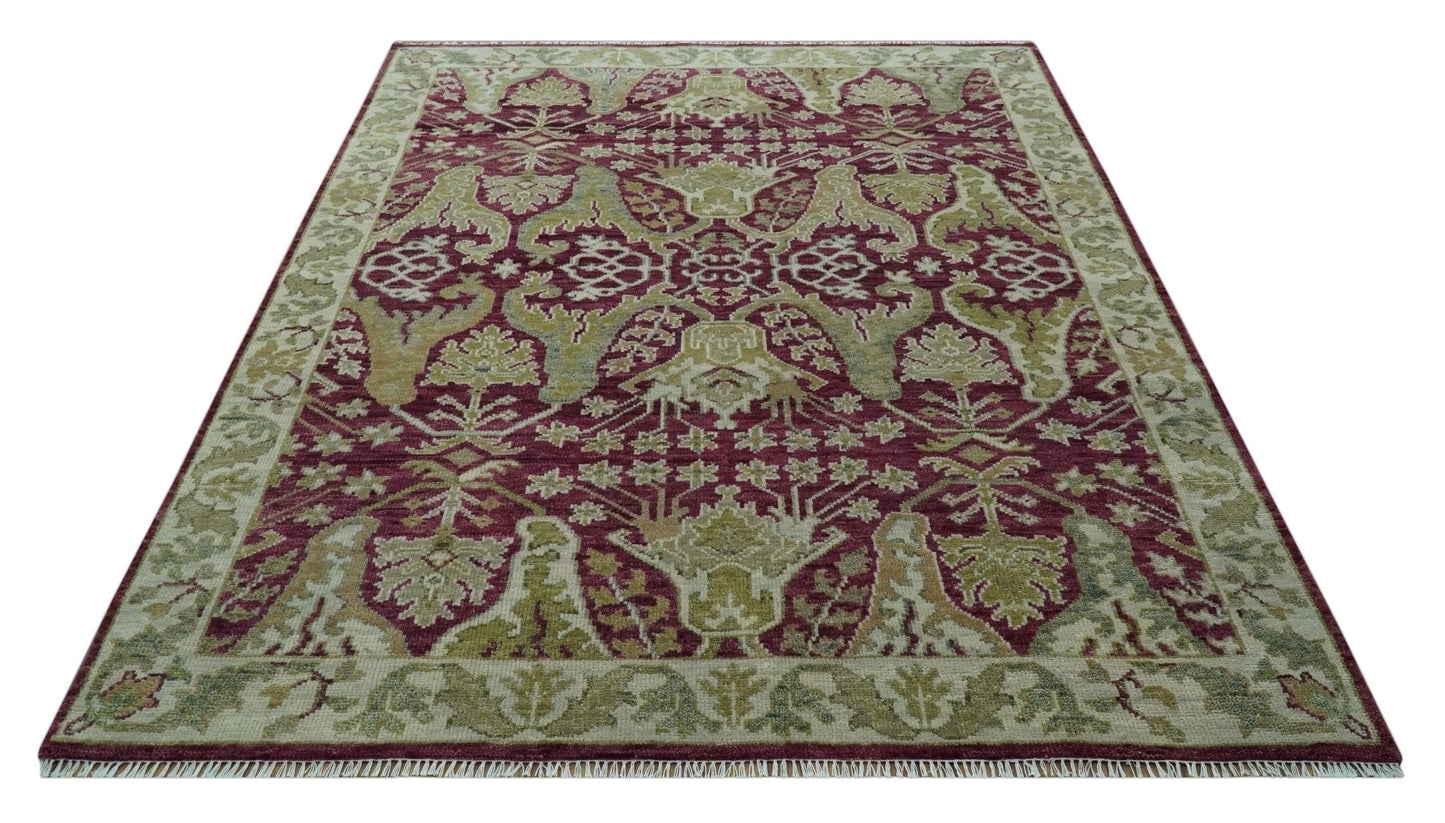 Custom Made Purple and Olive Traditional Dragon Oushak Design Hand knotted wool rug