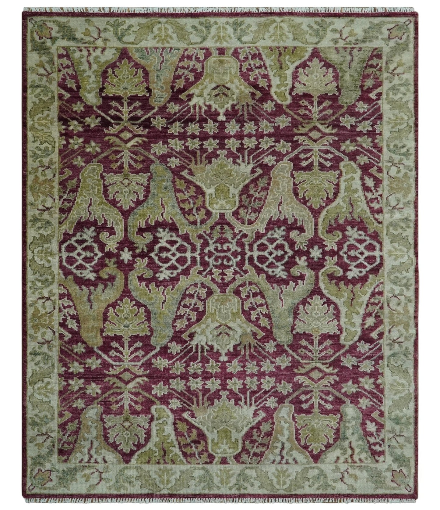 Custom Made Purple and Olive Traditional Dragon Oushak Design Hand knotted wool rug