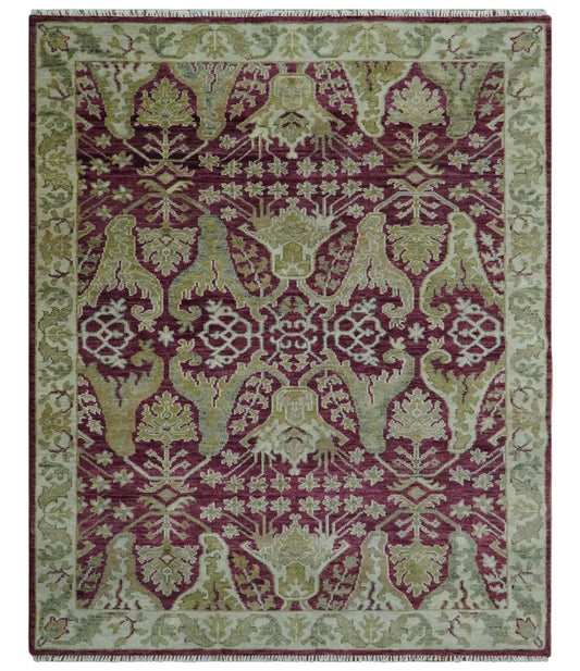 Custom Made Purple and Olive Traditional Dragon Oushak Design Hand knotted wool rug