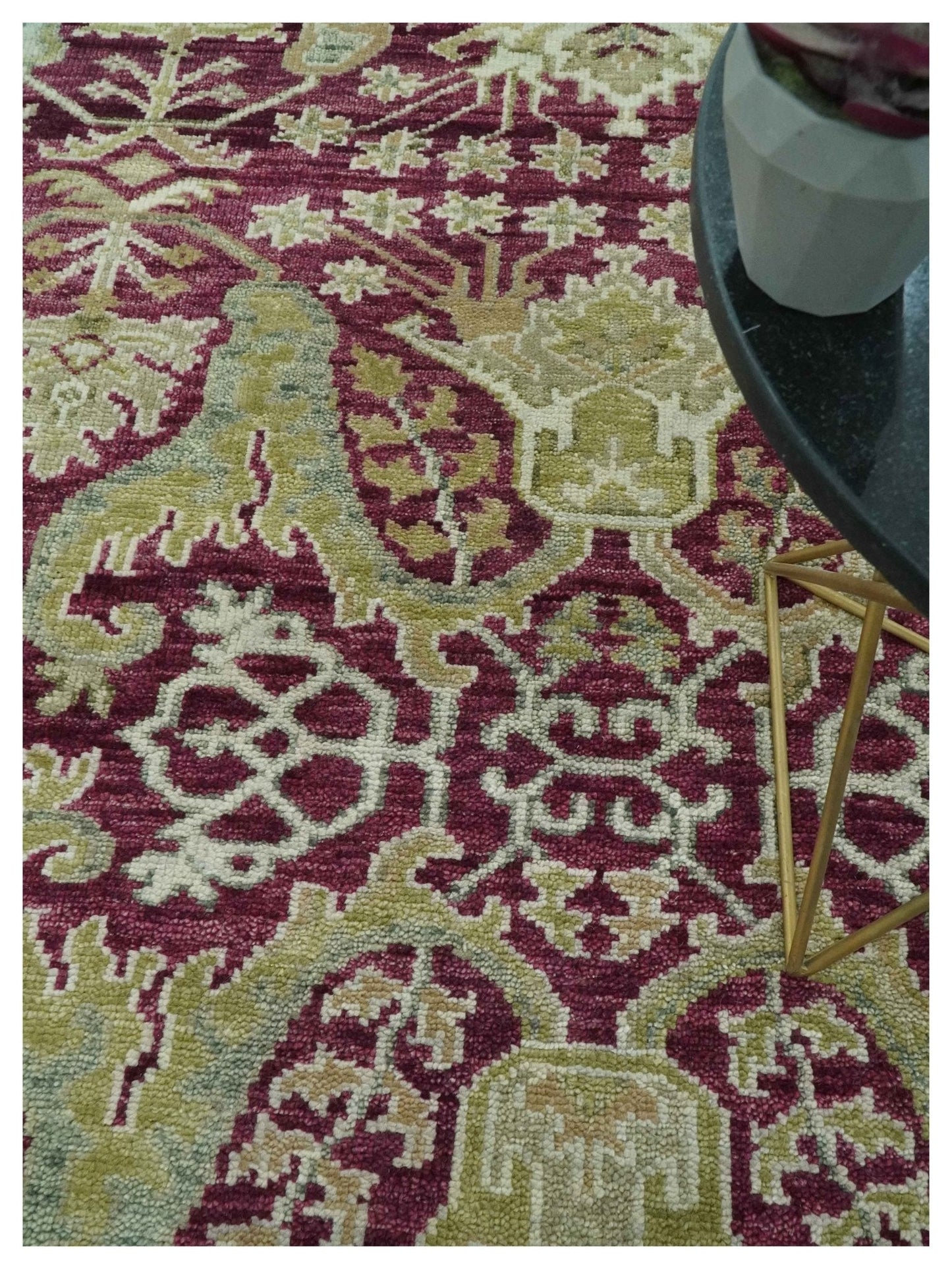 Custom Made Purple and Olive Traditional Dragon Oushak Design Hand knotted wool rug