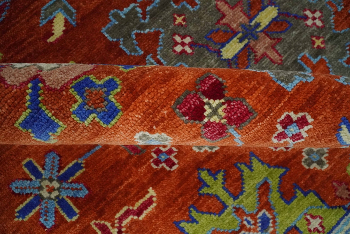 Custom Made Red and Ivory colorful Hand knotted Traditional Oushak Multi Size Wool Area Rug, Kids, Living Room and Bedroom Rug