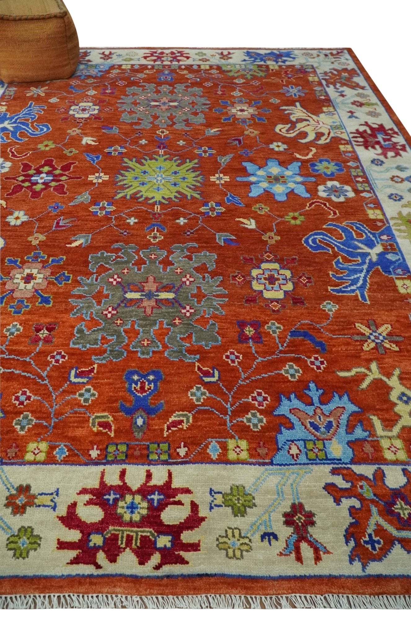 Custom Made Red and Ivory colorful Hand knotted Traditional Oushak Multi Size Wool Area Rug, Kids, Living Room and Bedroom Rug