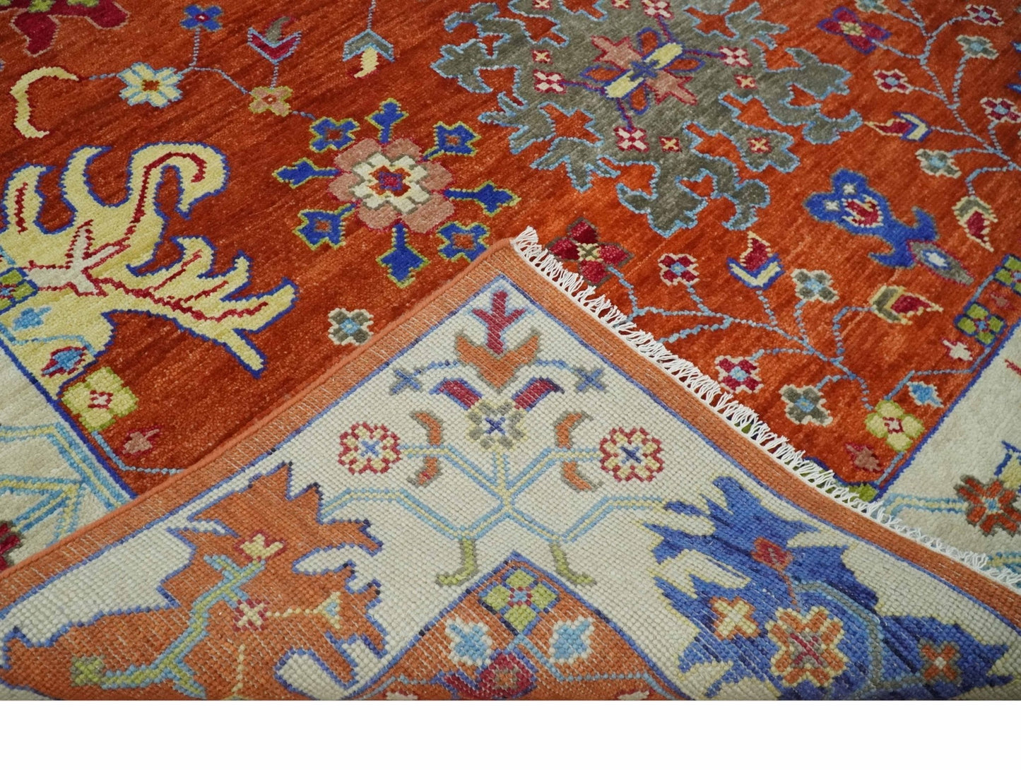 Custom Made Red and Ivory colorful Hand knotted Traditional Oushak Multi Size Wool Area Rug, Kids, Living Room and Bedroom Rug