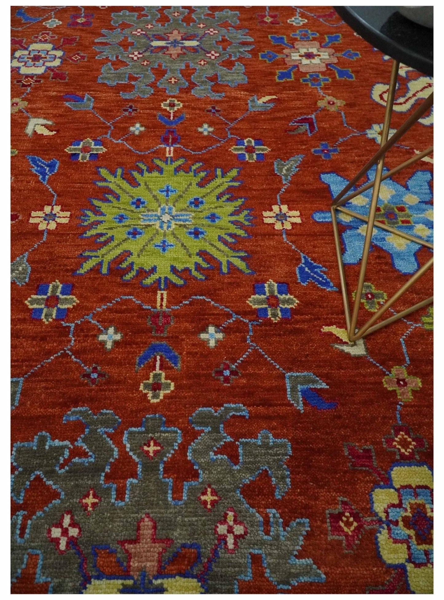 Custom Made Red and Ivory colorful Hand knotted Traditional Oushak Multi Size Wool Area Rug, Kids, Living Room and Bedroom Rug