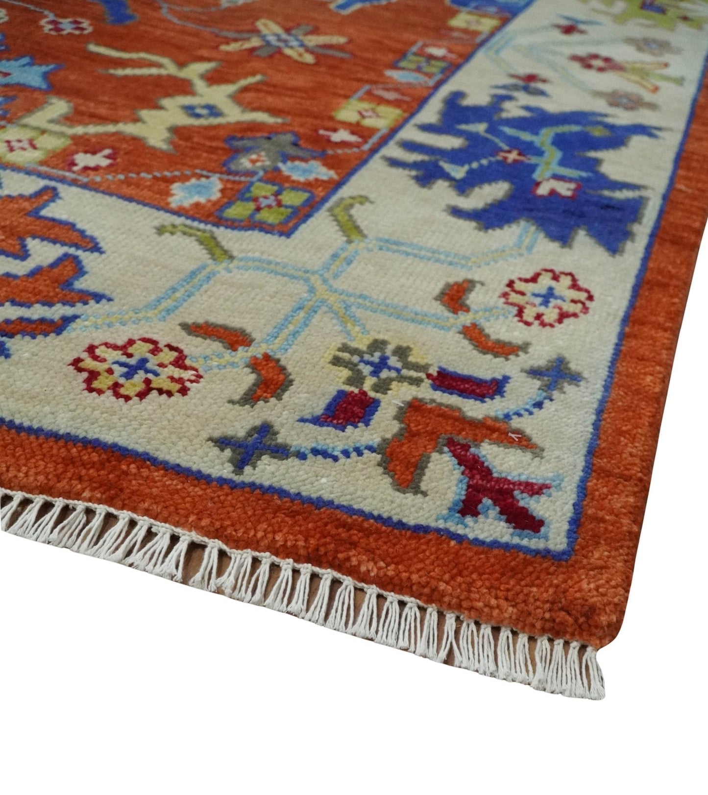 Custom Made Red and Ivory colorful Hand knotted Traditional Oushak Multi Size Wool Area Rug, Kids, Living Room and Bedroom Rug