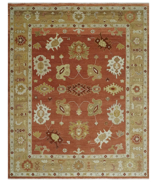 Custom Made Rust, Ivory and Beige Hand Knotted Traditional Oushak Multi Size Wool Area Rug