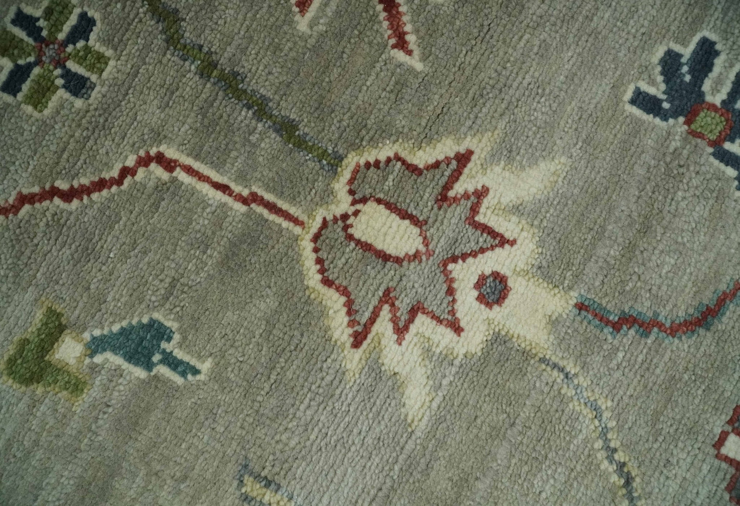 Custom Made Silver and Gray Oushak Hand Knotted Traditional Wool Rug