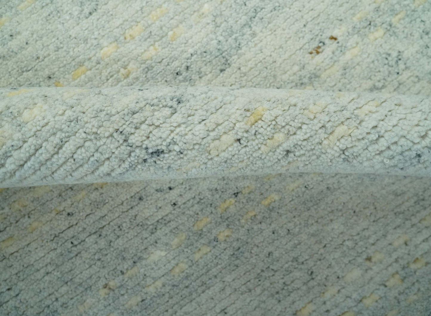 Custom Made Silver, Gray and Beige Stripes Design Hand Knotted wool Area Rug