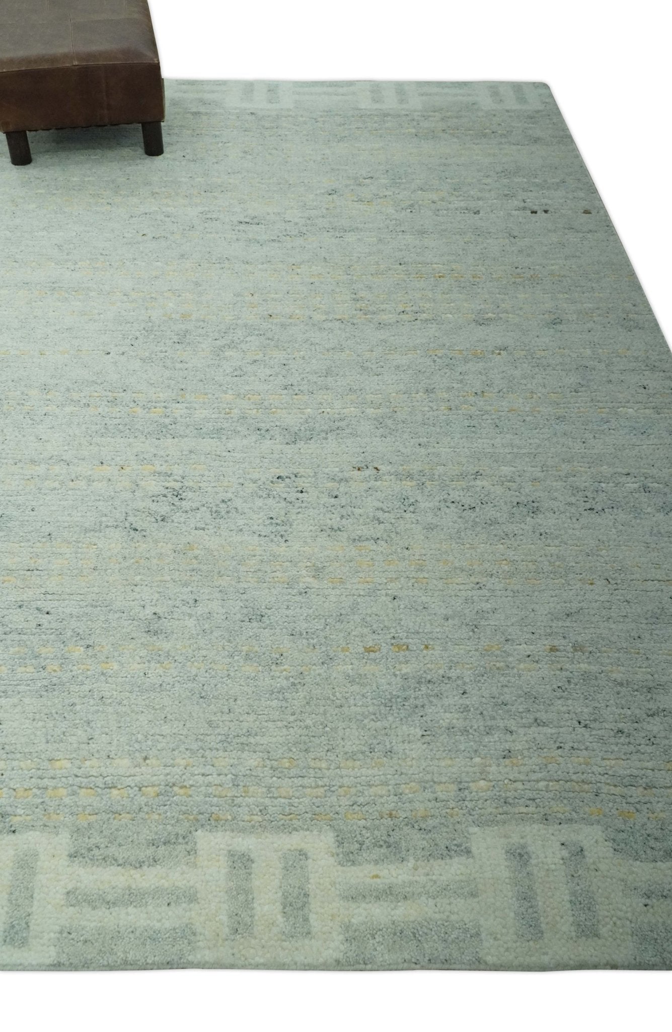 Custom Made Silver, Gray and Beige Stripes Design Hand Knotted wool Area Rug