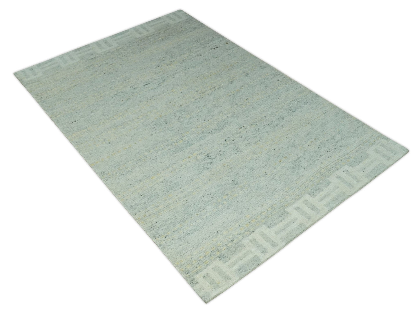 Custom Made Silver, Gray and Beige Stripes Design Hand Knotted wool Area Rug