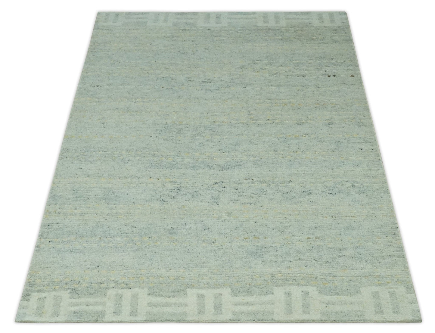 Custom Made Silver, Gray and Beige Stripes Design Hand Knotted wool Area Rug