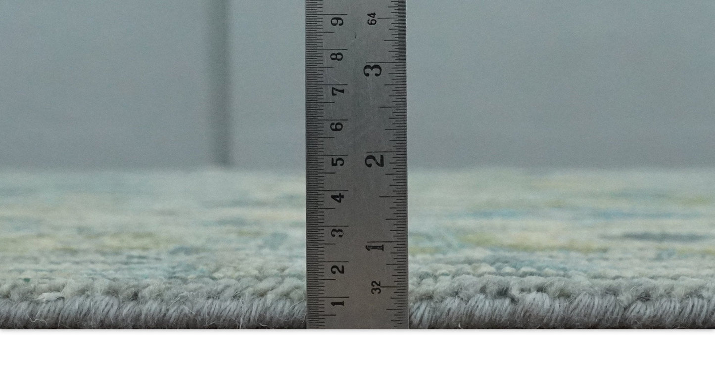 Custom Made Silver, Moss Green and Blue Heriz Traditional wool Area Rug