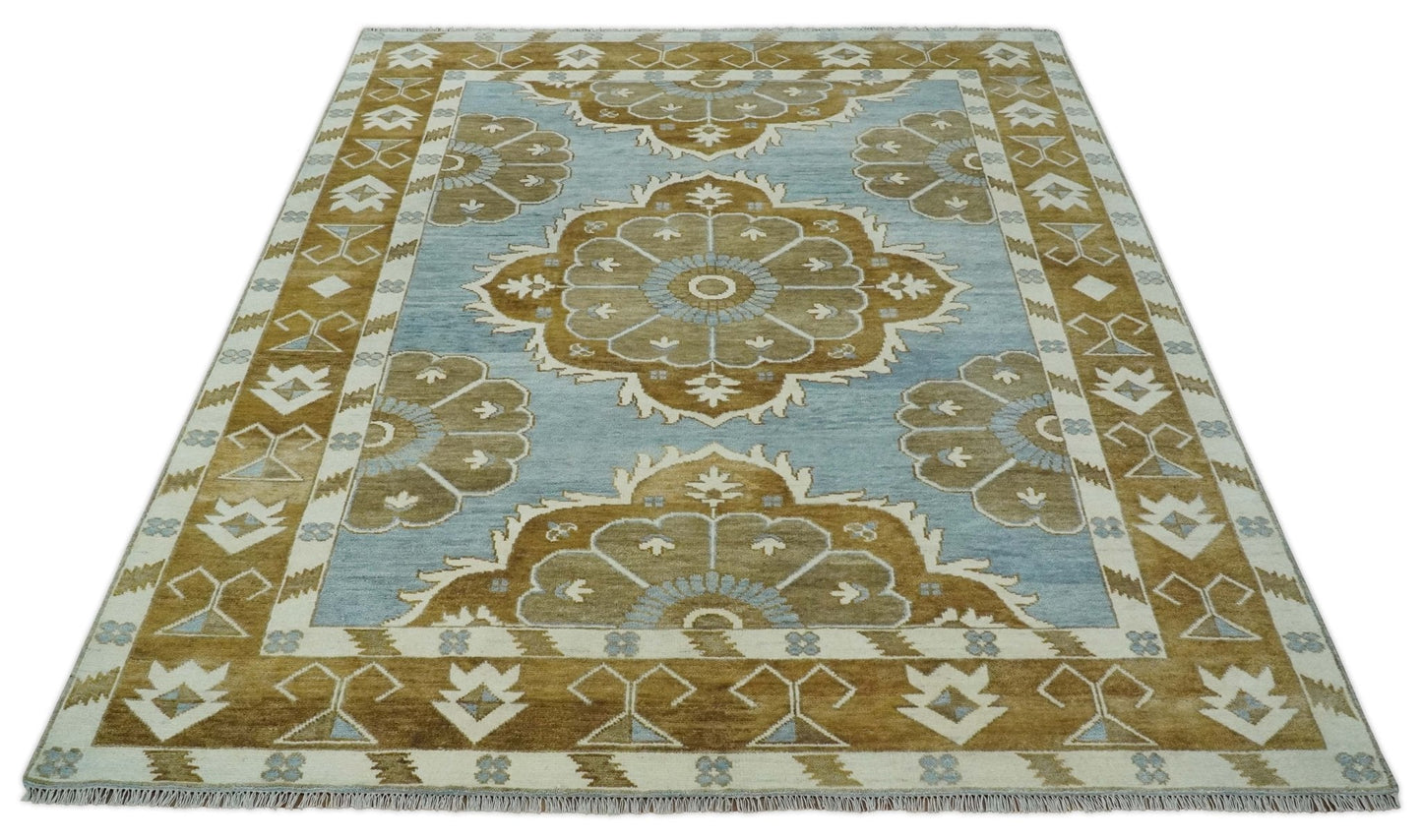 Custom Made Silver, Olive and Ivory Traditional Medallion Large Floral Design Hand knotted wool Area Rug