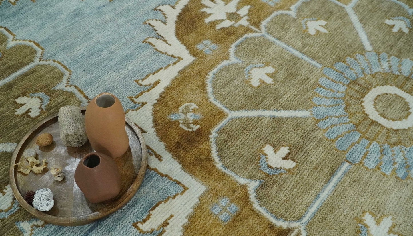 Custom Made Silver, Olive and Ivory Traditional Medallion Large Floral Design Hand knotted wool Area Rug