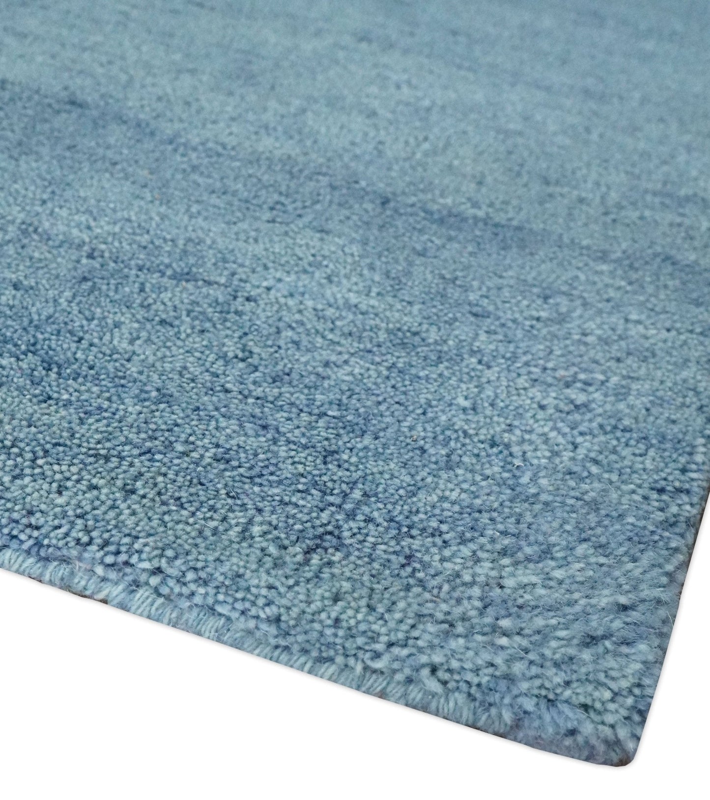Custom Made Solid Plane Light Blue Woolen Hand Tufted wool area Rug