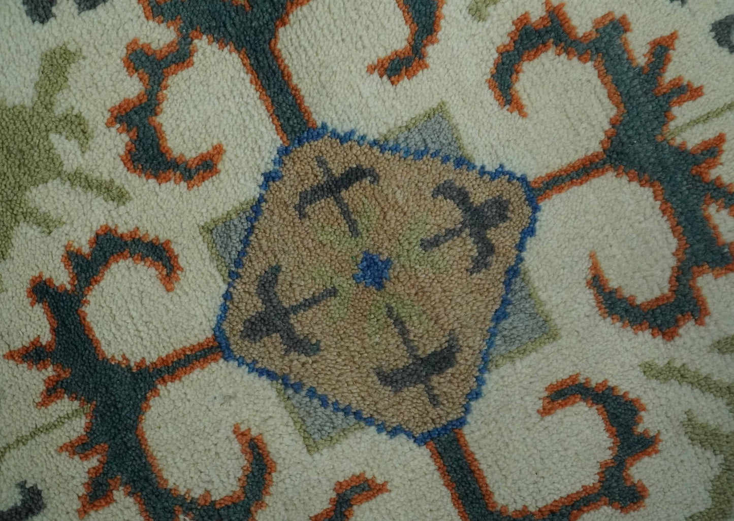 Custom Made Teal and Ivory Hand Knotted Traditional Mamluk Design wool Rug