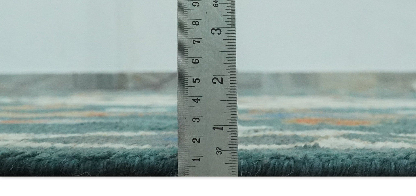 Custom Made Teal and Ivory Hand Knotted Traditional Mamluk Design wool Rug