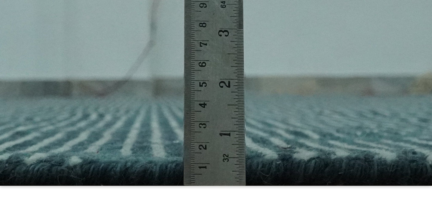 Custom Made Teal and Ivory Modern Stripes Design Hand Knotted wool Area Rug