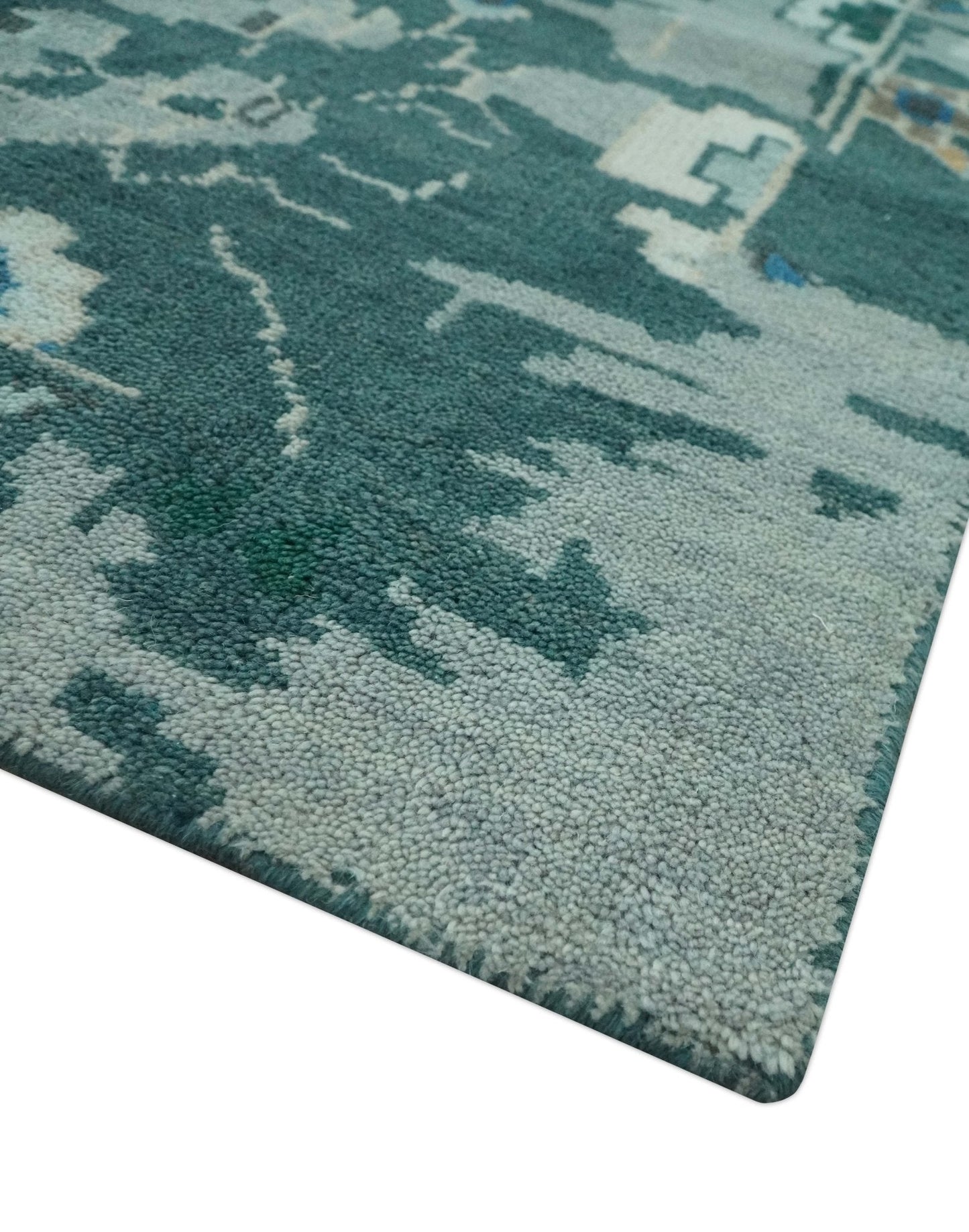 Custom Made Teal and Silver Traditional Oriental Oushak wool Area Rug