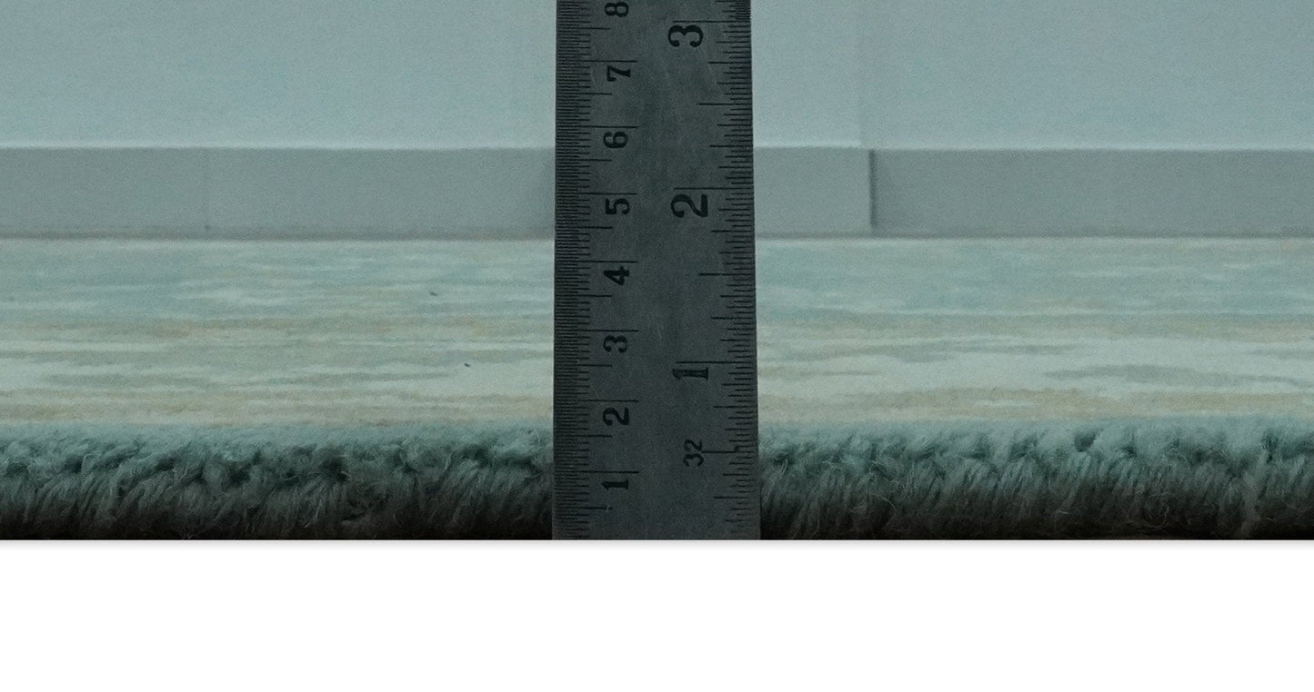 Custom Made Teal, Ivory and Olive Hand Knotted Traditional Oriental Oushak wool rug