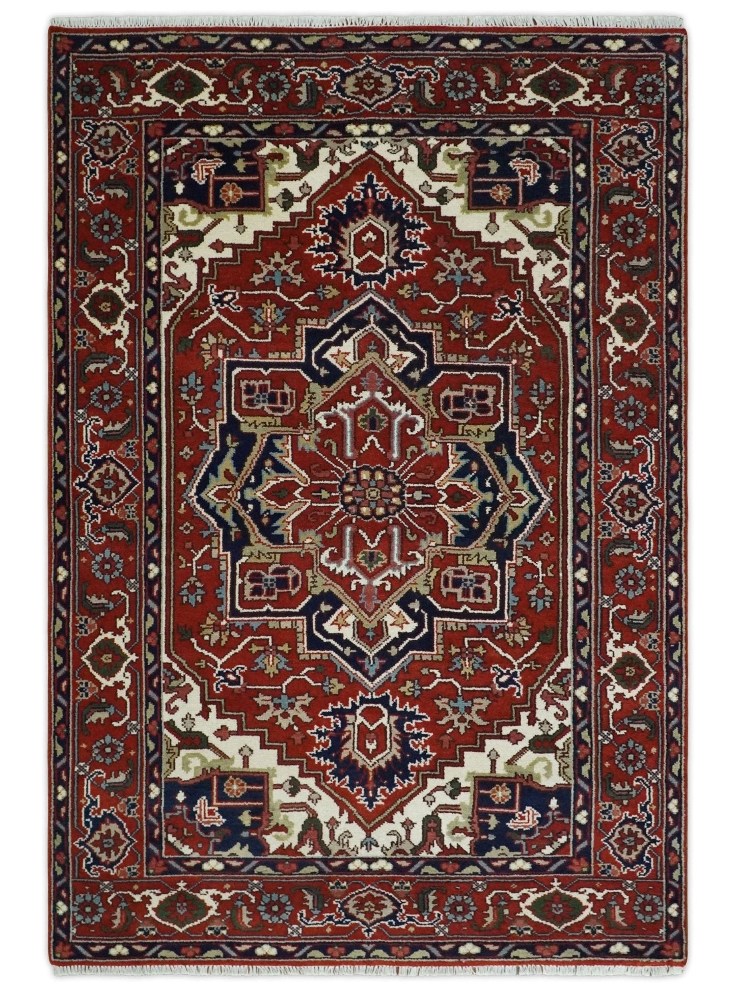 Custom Made Traditional Brown, Ivory and Blue Hand knotted Multi Size wool Area Rug