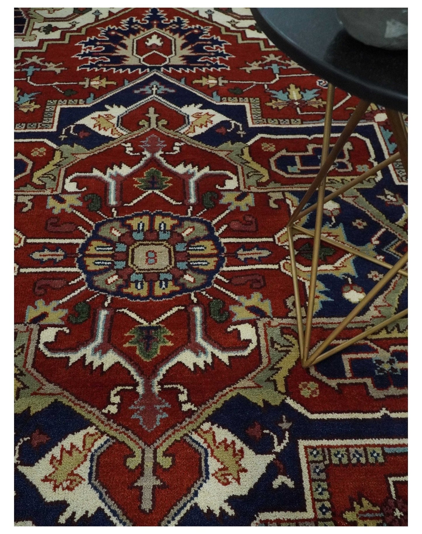 Custom Made Traditional Brown, Ivory and Blue Hand knotted Multi Size wool Area Rug