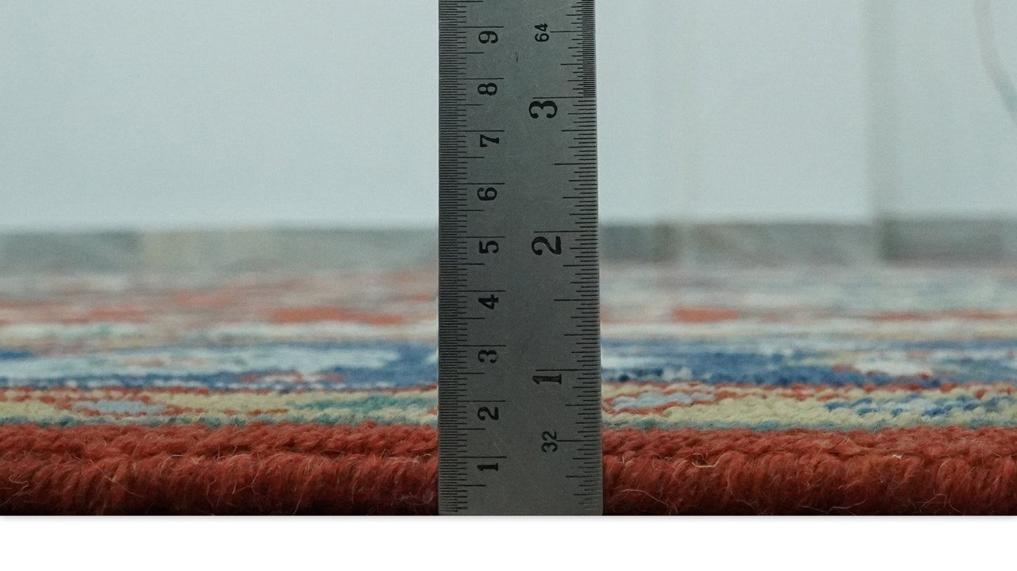 Custom Made Traditional Rust, Ivory and Blue Heriz Medallion Wool Area Rug