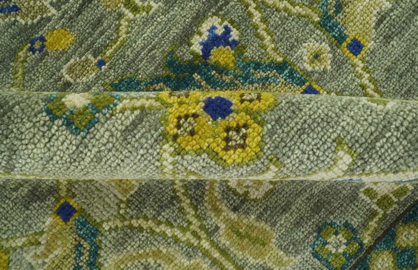 Custom Made Traditional Floral Green and Blue Hand Knotted wool area rug