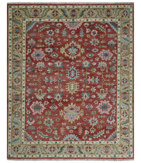 Custom Made Traditional Oushak Rust, Beige and Teal Hand knotted wool Area Rug