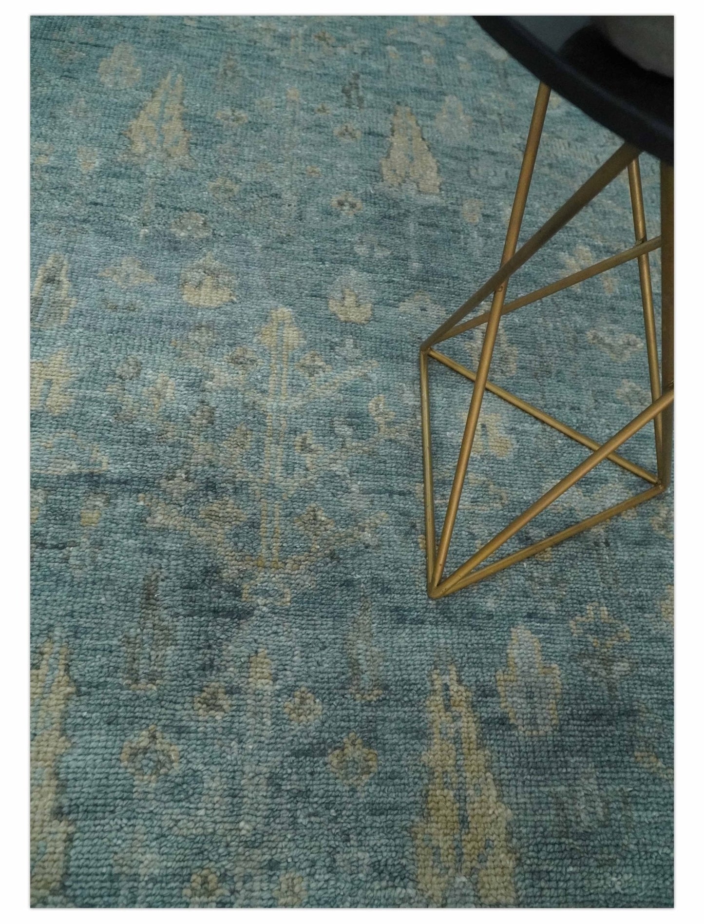 Custom Made Tree of Life Hand Knotted Teal and Beige Traditional Oushak Wool Area Rug