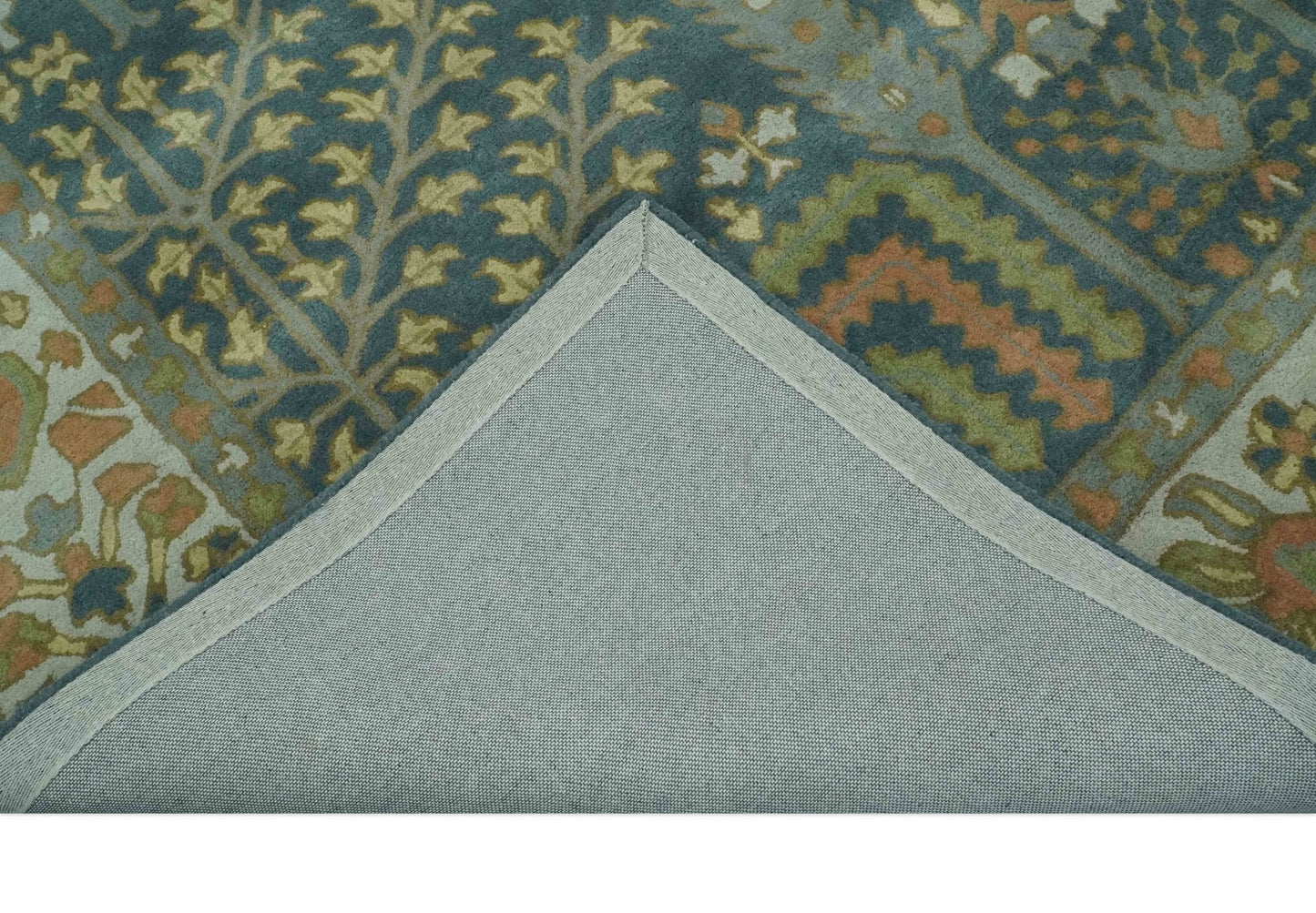 Custom Made Tree of life Traditional Teal, Silver, Green and Dark Peach wool Rug