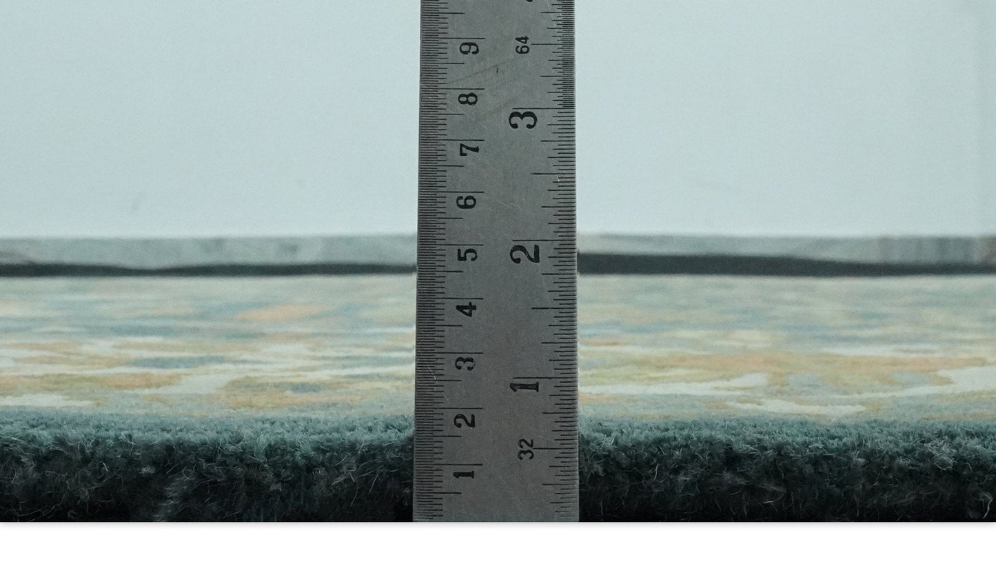 Custom Made Tree of life Traditional Teal, Silver, Green and Dark Peach wool Rug