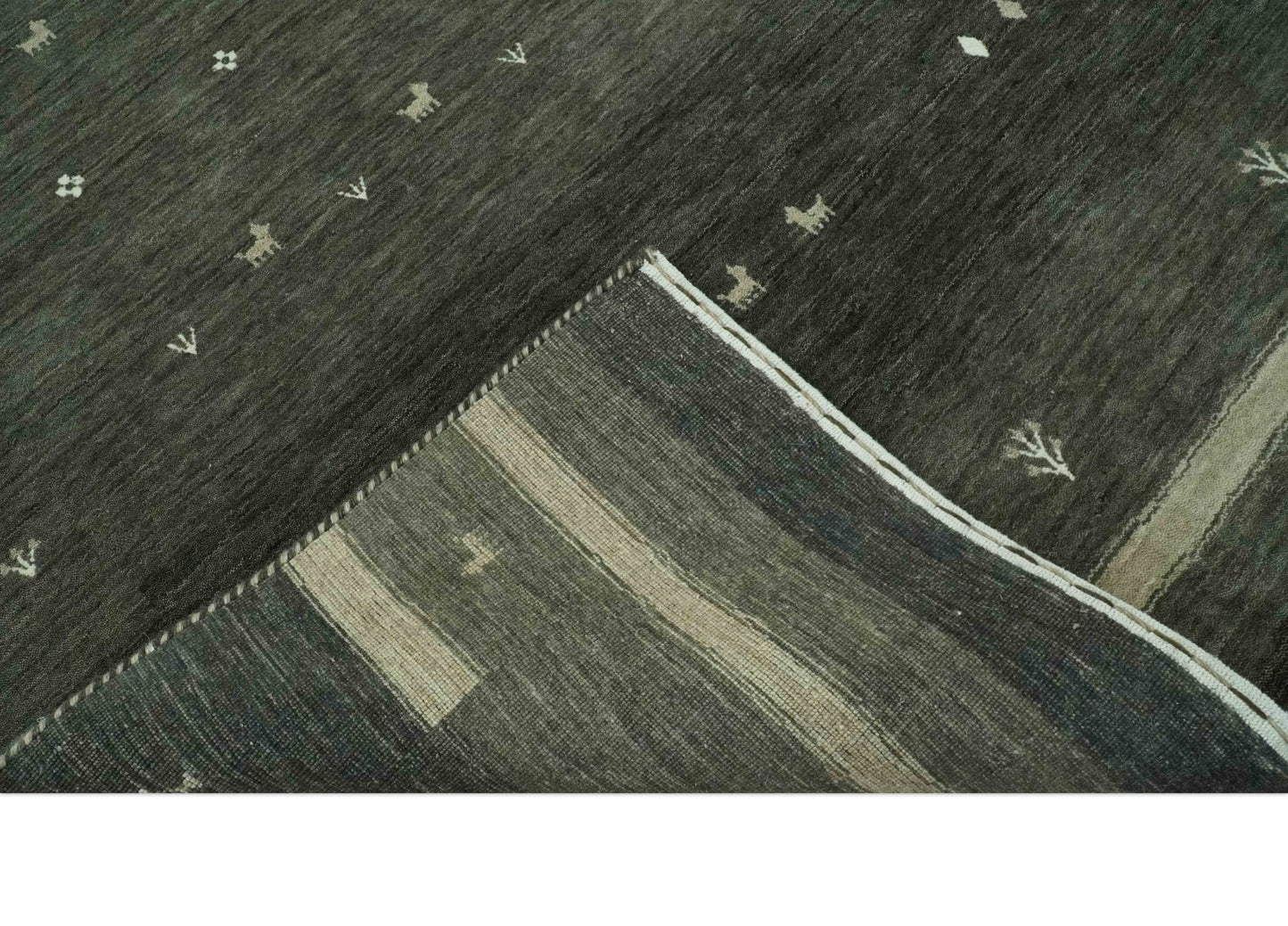 Custom Made Tribal Gabbeh Dark Green wool Area Rug