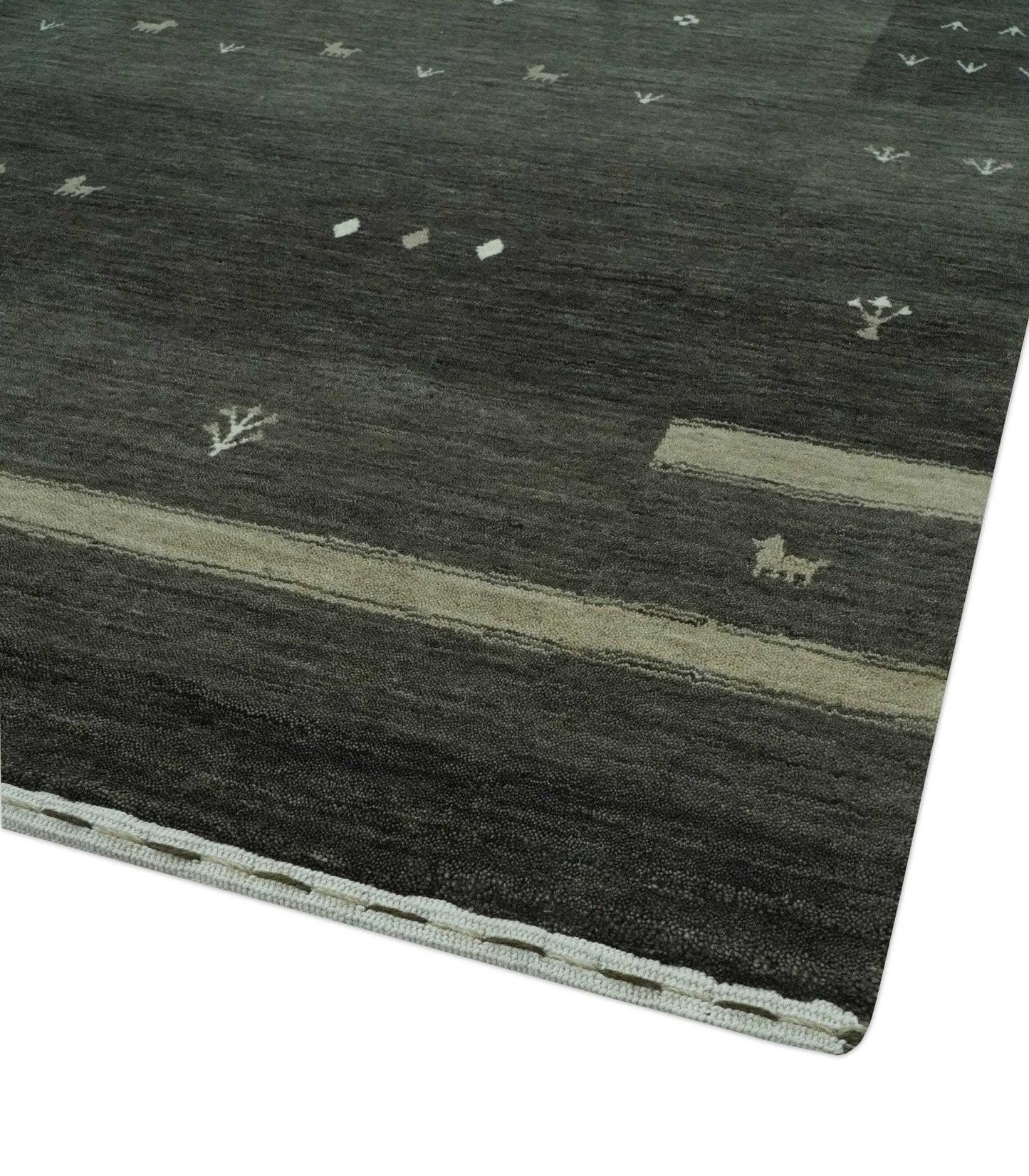 Custom Made Tribal Gabbeh Dark Green wool Area Rug