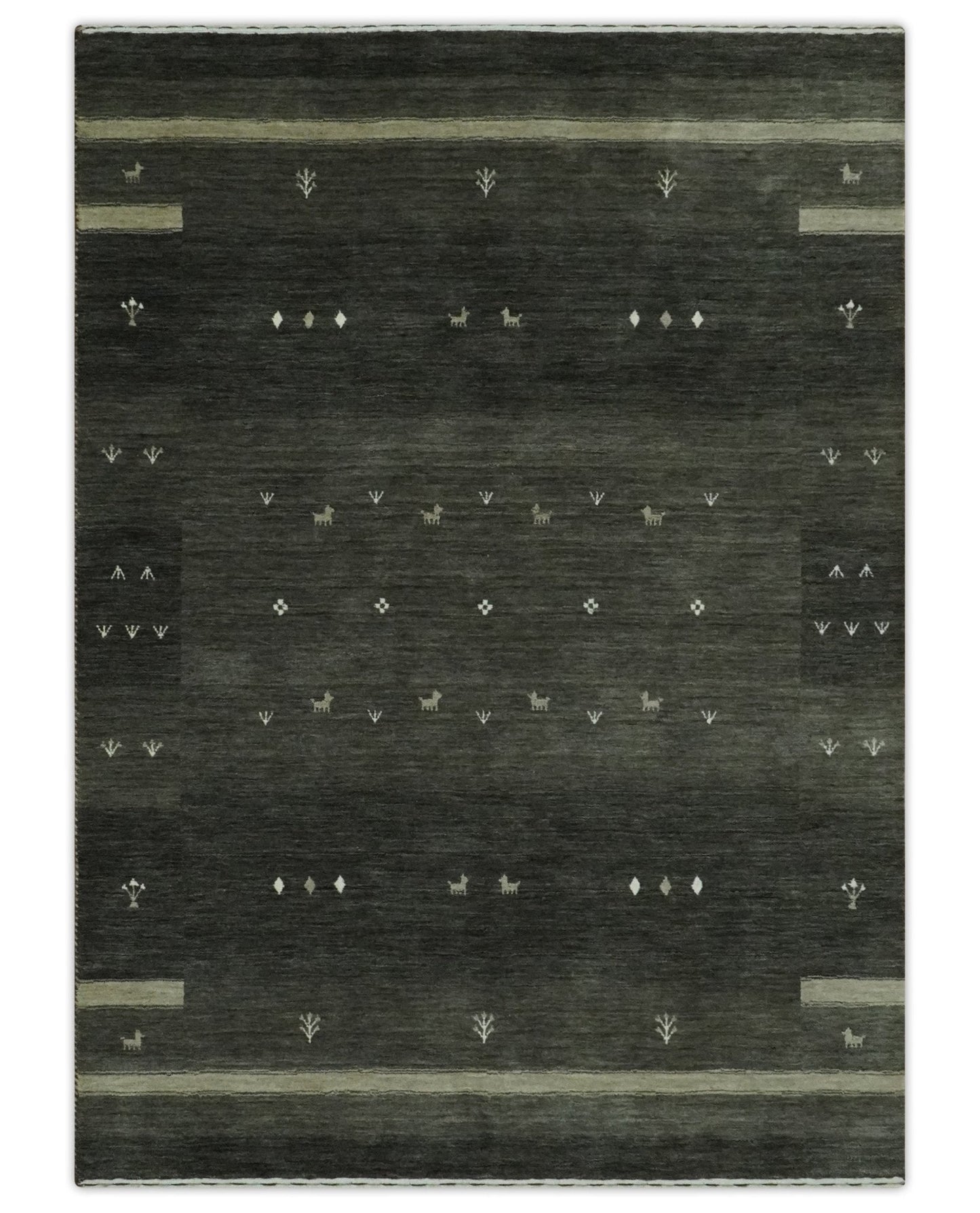 Custom Made Tribal Gabbeh Dark Green wool Area Rug
