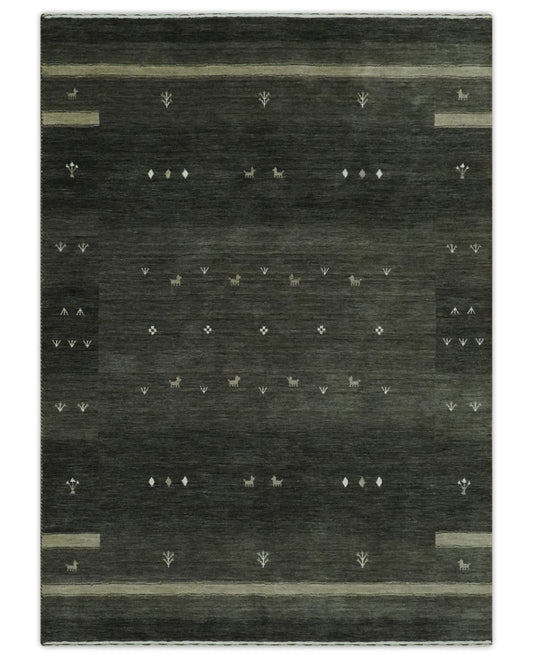 Custom Made Tribal Gabbeh Dark Green wool Area Rug