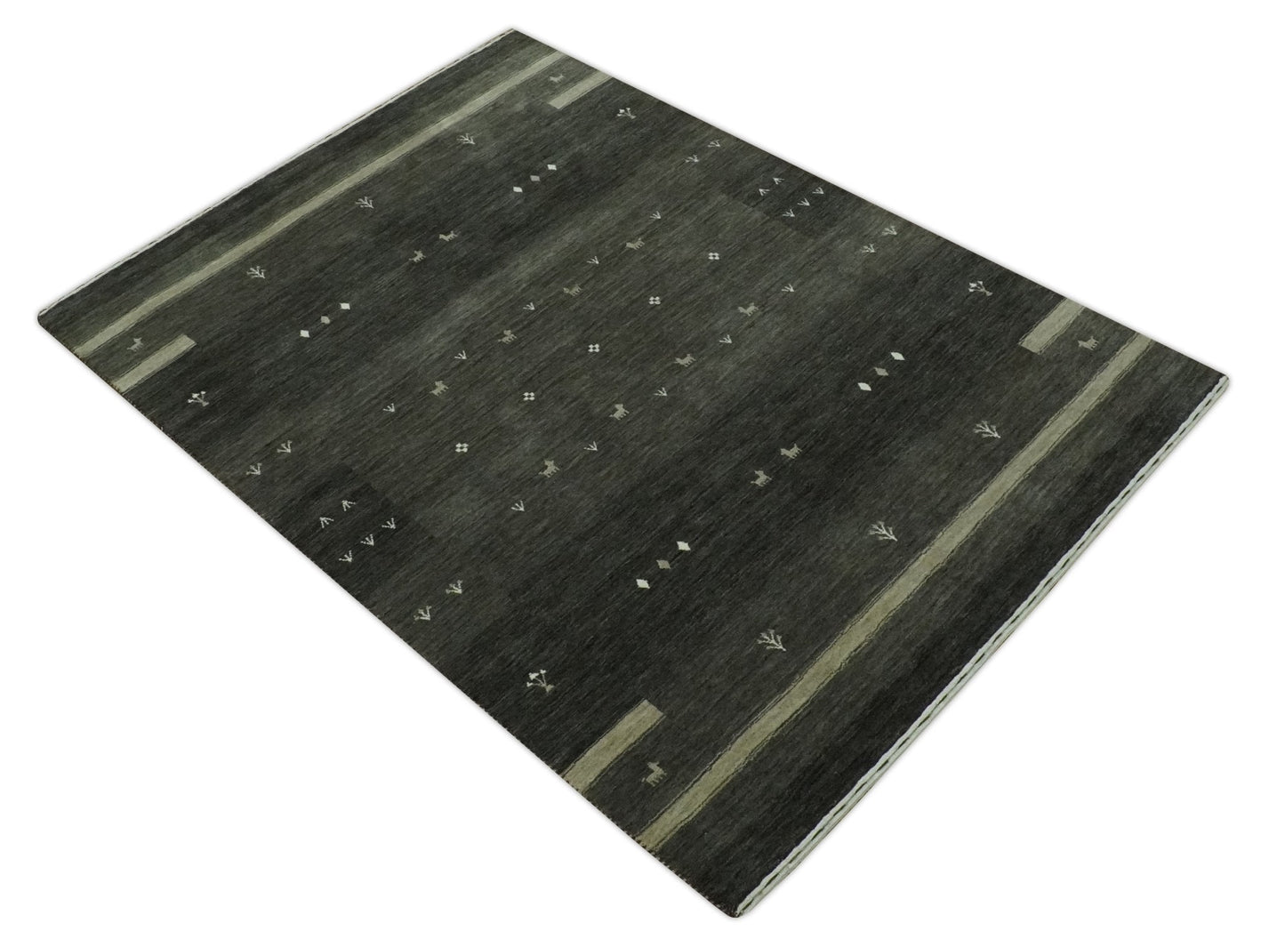 Custom Made Tribal Gabbeh Dark Green wool Area Rug