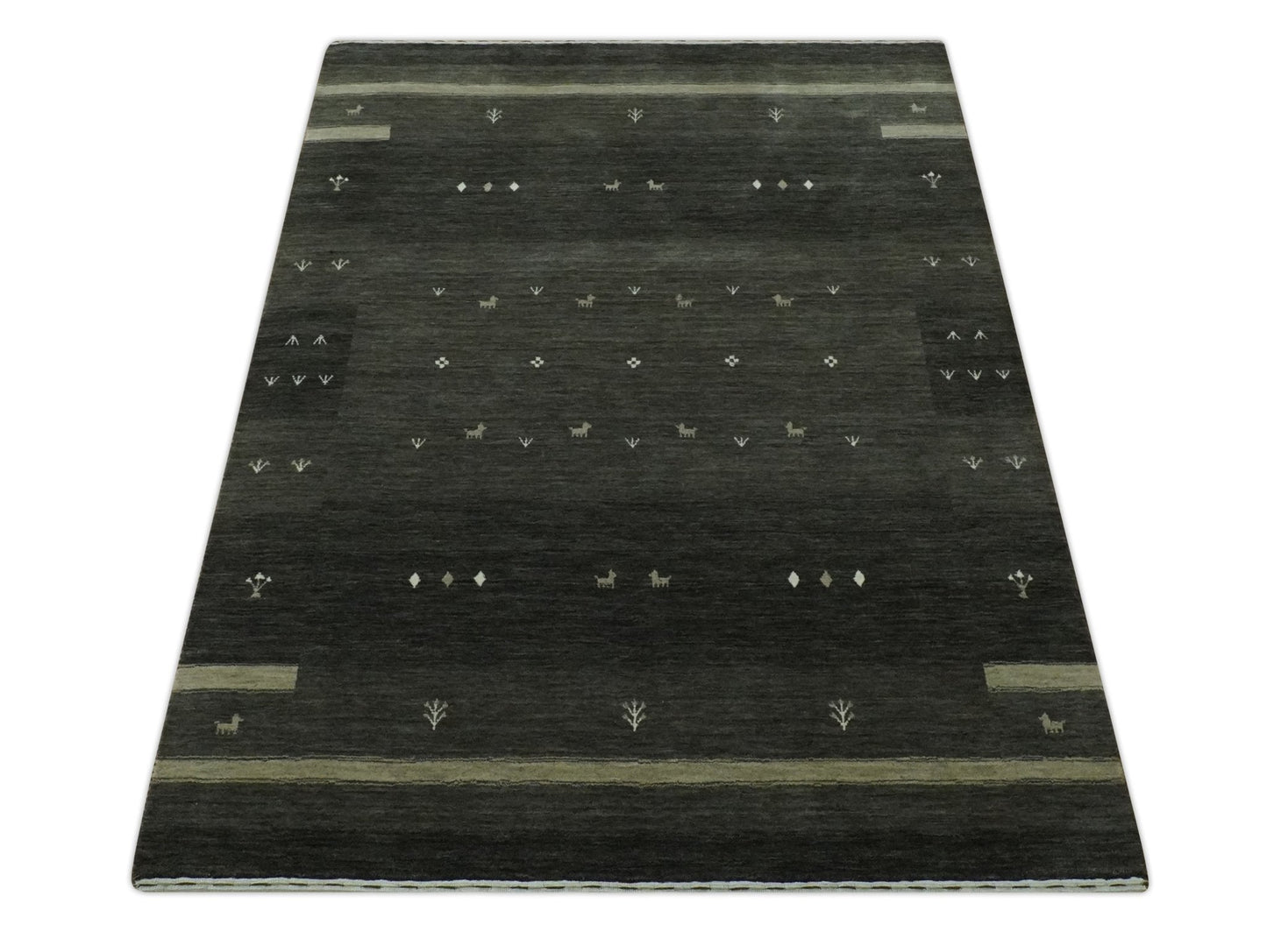 Custom Made Tribal Gabbeh Dark Green wool Area Rug