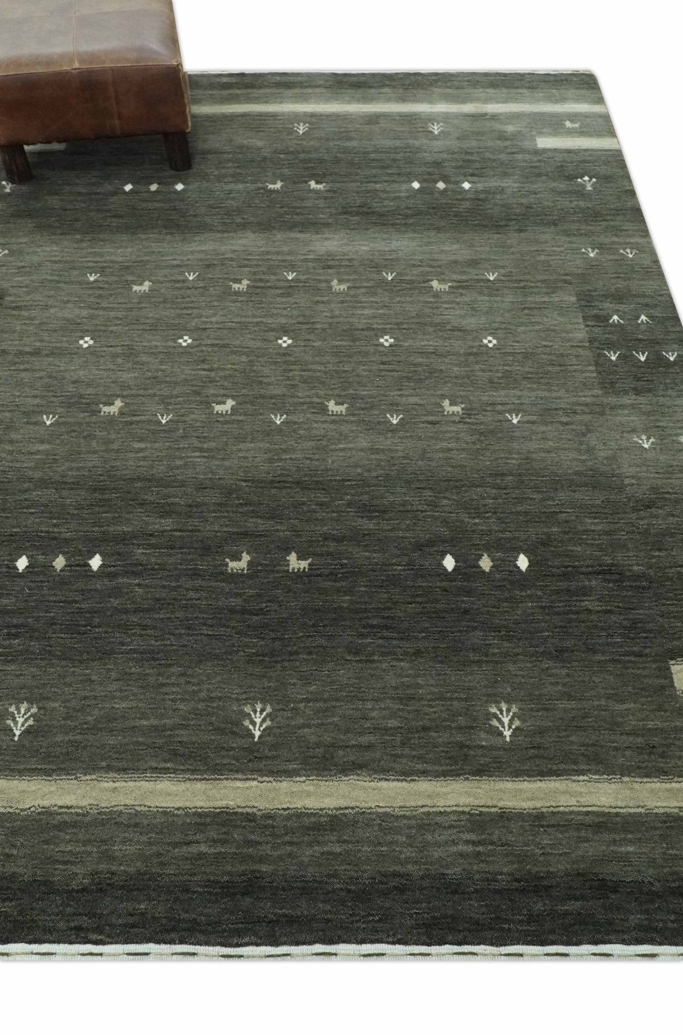 Custom Made Tribal Gabbeh Dark Green wool Area Rug